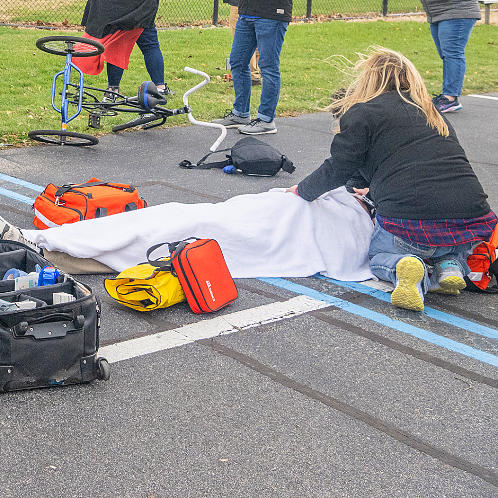 simulation of a patient for athletic trainers that was in a bicycle accident