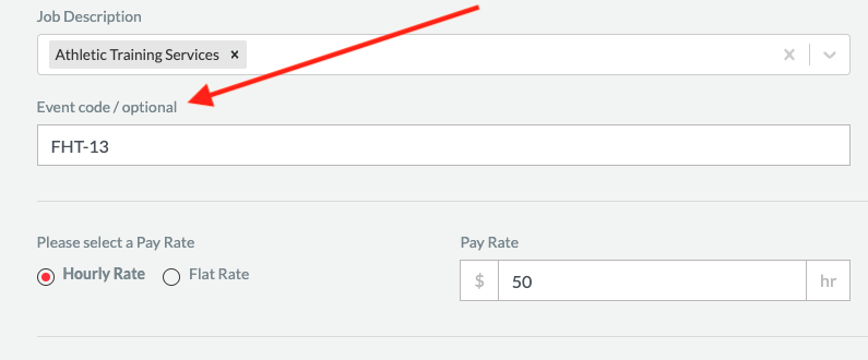 screen shot of adding an event code into your create event process to help organize your finances.