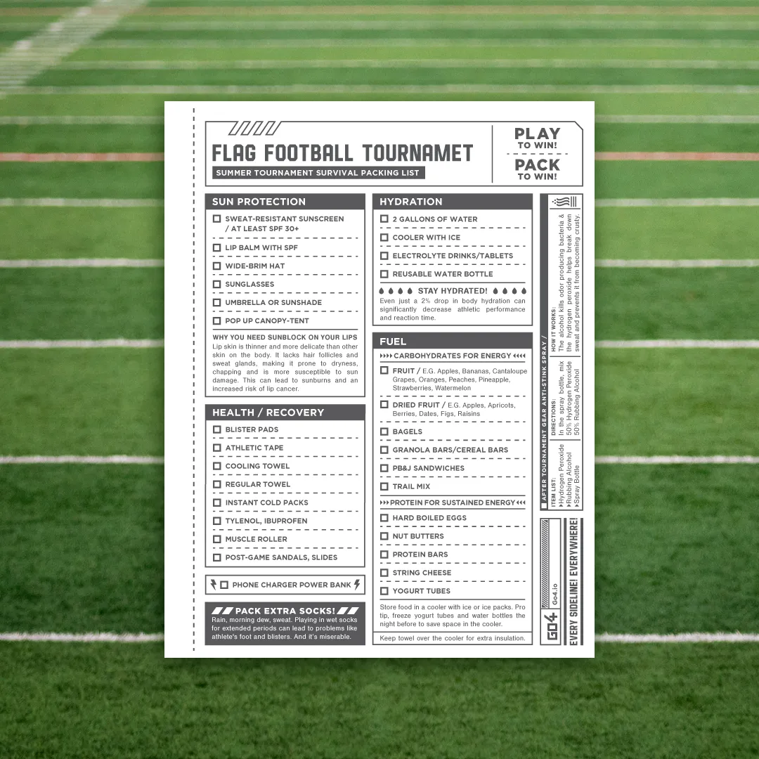 Flag Football Summer Tournament Survival Packing List